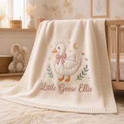 Personalized Goose Baby Blanket, Custom Name Embroidered Knit Applique Newborn Gift, Shower Keepsake - thumbnail 2