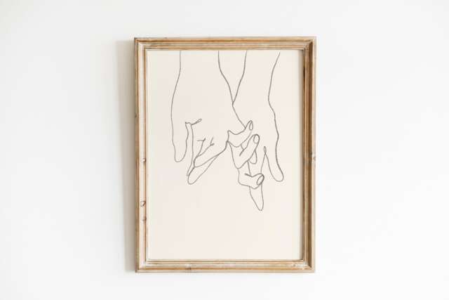 Lovers Holding Hands, Minimal Art Print, Minimalist Home Decor, Line Art, Drawing - image 1
