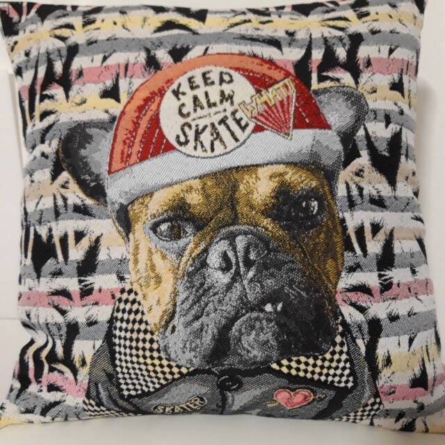 Cushion Cover Jacquard Tapestry Dog Boxer Skater 45x45 cm. Trendy Interior Decoration - Christmas Gift Birthday - image 1