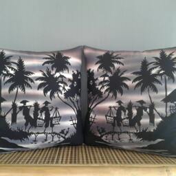 Hand-Painted Batik Pillow Covers Javanese Village Scene, Set Of 2 - thumbnail 2