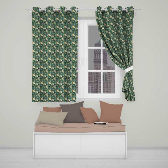 Elegant Vintage Floral Gold Teal Luxury Seamless Pattern Readymade Eyelet Ring Top Thermal 100% Blackout Curtains - image 1