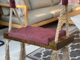 Burgundy Wooden Swing Handmade Adult & Kid Rope Seat - thumbnail 1