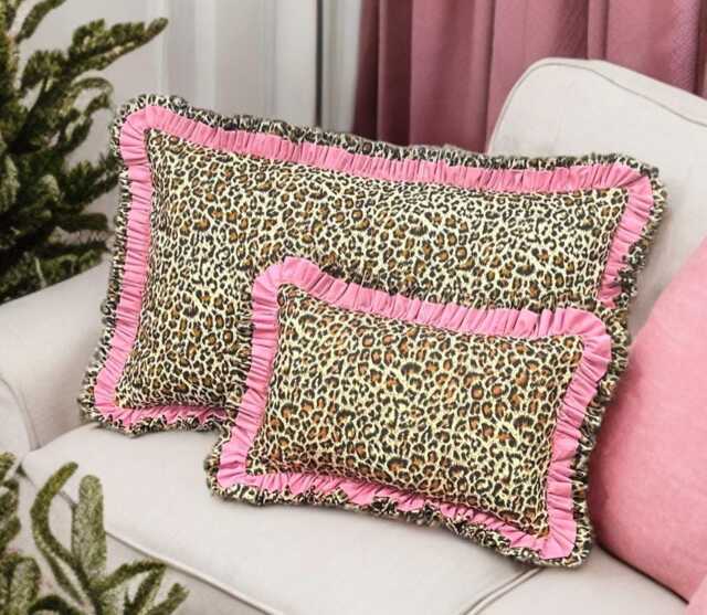 Frilled Pillow Leopard & Pink Cushions Print + Ruffles Scatter Cushion Large Decorative Plush Throw Reversible Animal - image 1