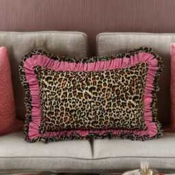 Frilled Pillow Leopard & Pink Cushions Print + Ruffles Scatter Cushion Large Decorative Plush Throw Reversible Animal - thumbnail 2