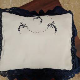 In Stock Silver Grey & Navy Hand Embroidered Baby Pillowcase With Lace Trim - Embroidery Pram/Cradle Pillow Insert Included - thumbnail 3