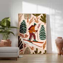 Winter Skiing Wall Art Print, Cozy Snowy Forest Illustration, Ski Decor Poster For Cabin, Lodge & Mountain Home - thumbnail 2