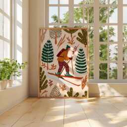 Winter Skiing Wall Art Print, Cozy Snowy Forest Illustration, Ski Decor Poster For Cabin, Lodge & Mountain Home - thumbnail 3