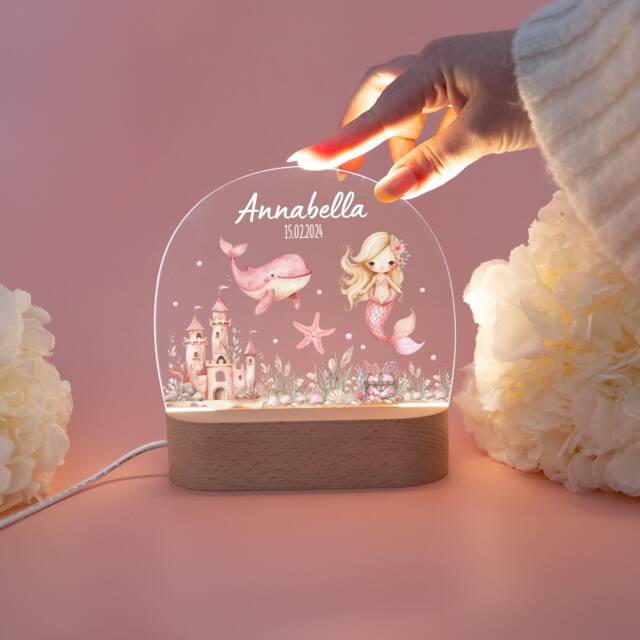 Mermaid Night Light, Mermaid Baby Lamp, Girl Birth Gift Girl, Baptism Led Lamp - image 1