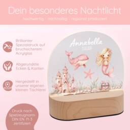 Mermaid Night Light, Mermaid Baby Lamp, Girl Birth Gift Girl, Baptism Led Lamp - thumbnail 3