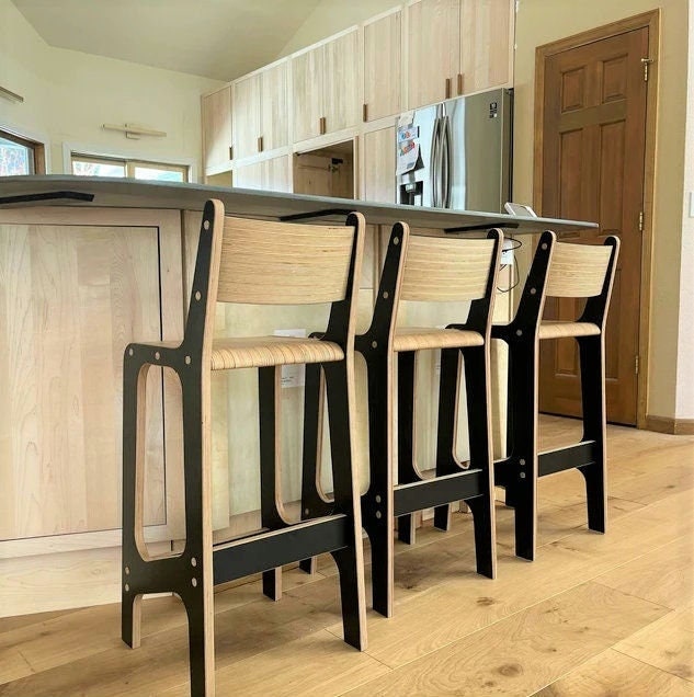 Handmade Black Plywood Bar Stool Set Modern Kitchen Island Seating - image 1