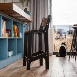 Handmade Black Plywood Bar Stool Set Modern Kitchen Island Seating - thumbnail 3