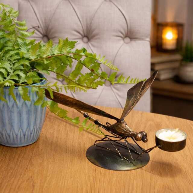 Handcrafted Metal Dragonfly T-Light Holder in Art Deco Style - image 1