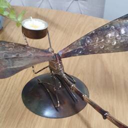 Handcrafted Metal Dragonfly T-Light Holder in Art Deco Style - thumbnail 2
