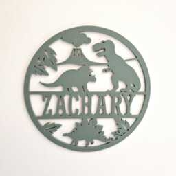 Dinosaur Bedroom Name Sign, Nursery Door Plaque, Theme Baby Room Decor, Dino Wall Art, Personalised Round, Ideas - thumbnail 2