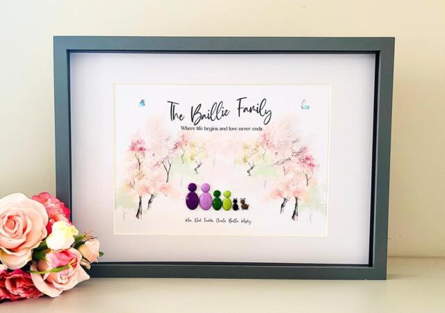 Personalized Family Pebble Art Picture Frame, Mothers Day Gift - image 1