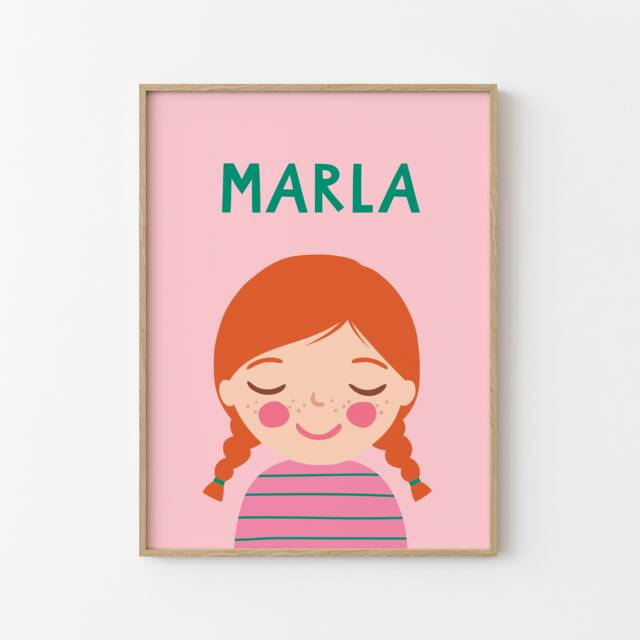 Personalized Girl Portrait Red Hair - Custom Nursery Wall Art With Name - image 1