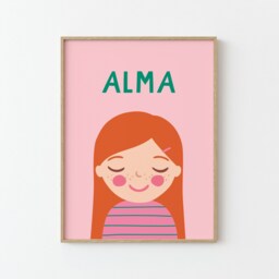 Personalized Girl Portrait Red Hair - Custom Nursery Wall Art With Name - thumbnail 3