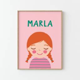 Personalized Girl Portrait Red Hair - Custom Nursery Wall Art With Name - thumbnail 1