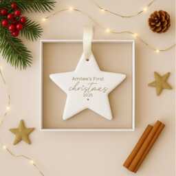 Baby's First Christmas Bauble - Personalised Ceramic Star Ornament Custom Name Tree Decoration Family Keepsake Gift 2025 Girl Boy - thumbnail 1