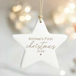 Baby's First Christmas Bauble - Personalised Ceramic Star Ornament Custom Name Tree Decoration Family Keepsake Gift 2025 Girl Boy - thumbnail 3