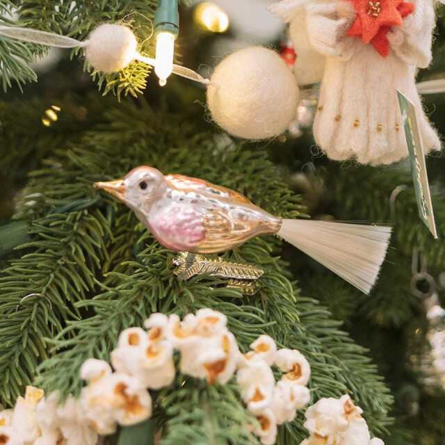 Rose Gold Bird German Glass Clip-On Ornament, Songbird Charm, Handmade Christmas Decor - image 1