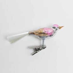 Rose Gold Bird German Glass Clip-On Ornament, Songbird Charm, Handmade Christmas Decor - thumbnail 3