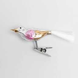 Rose Gold Bird German Glass Clip-On Ornament, Songbird Charm, Handmade Christmas Decor - thumbnail 2