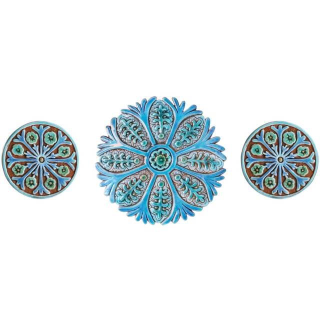 3 Ceramic Entrance Wall Tiles, Turquoise Garden Decor - Set Of 3 - image 1