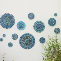 3 Ceramic Entrance Wall Tiles, Turquoise Garden Decor - Set Of 3 - thumbnail 4