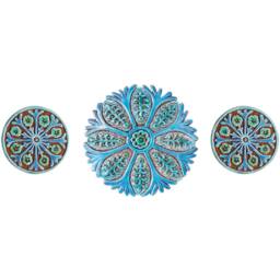 3 Ceramic Entrance Wall Tiles, Turquoise Garden Decor - Set Of 3