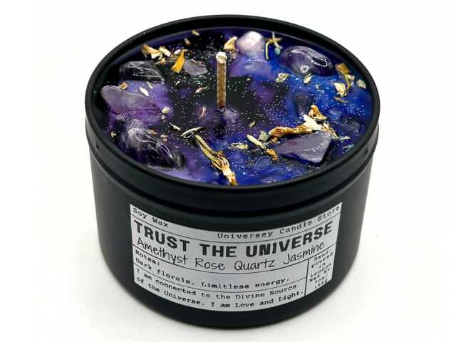 Trust The Universe - Crystal Manifestation Candle - Vegan Spiritual For Energy Cleansing Mindful Self Care Gift Christmas - image 1