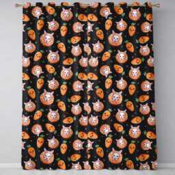 Cute Carrot Bunny Donut Easter Dessert Black Background Seamless Pattern Readymade Eyelet Ring Top Thermal 100% Blackout Curtains - thumbnail 2