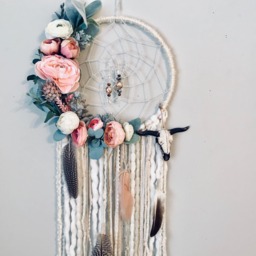 Floral Boho Dreamcatcher, Steer Head, Nursery Wall Hanging - thumbnail 1