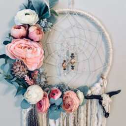 Floral Boho Dreamcatcher, Steer Head, Nursery Wall Hanging - thumbnail 3