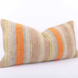 Embroidered Kilim Pillow Cover 12x24 Turkish Wool Throw - thumbnail 3
