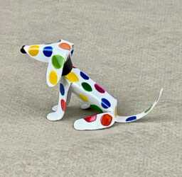 Dachshund Tween Puppy Handmade Copper Sculpture, Polka Dot Miniature Art Figurine - thumbnail 1