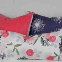 Pillow Combination, Throw Set, Floral Cover, Blue Pillow, Covers 18 X 18, Lumbar Pillows, Colorful Pink - thumbnail 2