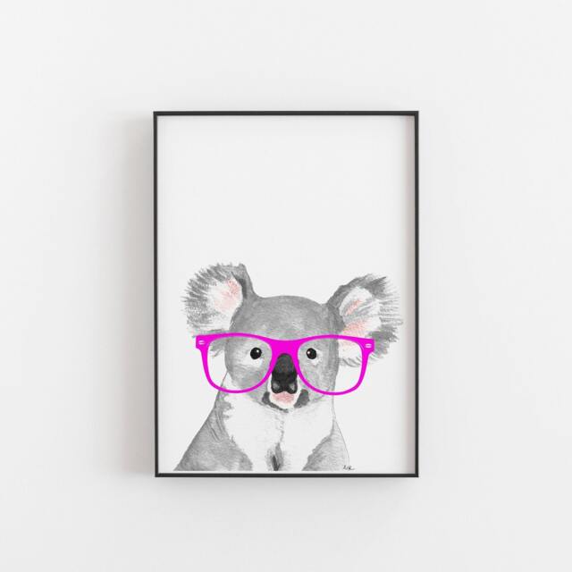 Watercolor Koala Print With Glasses, Nursery Wall Art - image 1