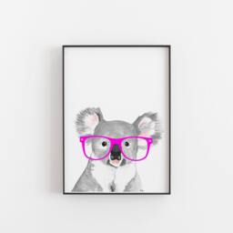 Watercolor Koala Print With Glasses, Nursery Wall Art - thumbnail 1