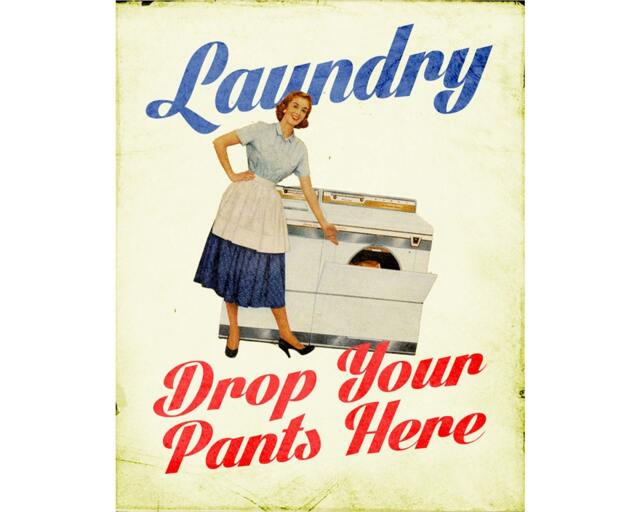 Laundry Drop Your Pants Here Funny Humour - Enamel Metal Tin Sign Wall Plaque