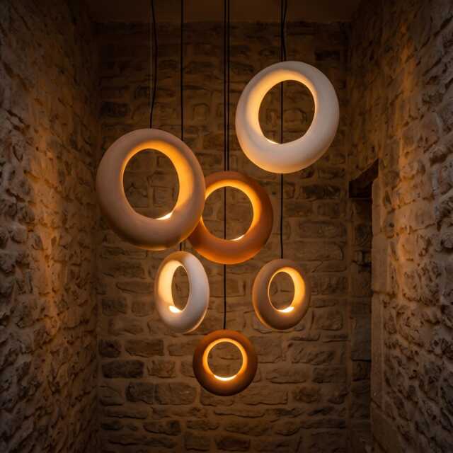 Ceramic Chandelier, Modern Statement Light, Dining Room Sunrise Pendant Sunrise Rings - image 1
