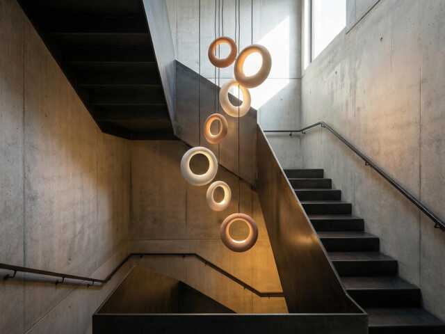 Ceramic Ring Pendant Light, Sculptural Modern Ambient Interior Design, Hardwired/Plug-In - Naaya Sunrise Rings - image 1