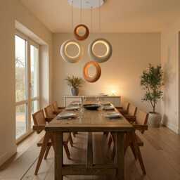 Ceramic Ring Pendant Light, Sculptural Modern Ambient Interior Design, Hardwired/Plug-In - Naaya Sunrise Rings - thumbnail 3
