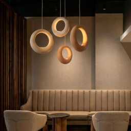 Ceramic Ring Pendant Light, Sculptural Modern Ambient Interior Design, Hardwired/Plug-In - Naaya Sunrise Rings - thumbnail 2