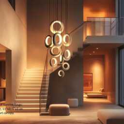 Ceramic Chandelier, Modern Statement Light, Dining Room Sunrise Pendant Sunrise Rings - thumbnail 4