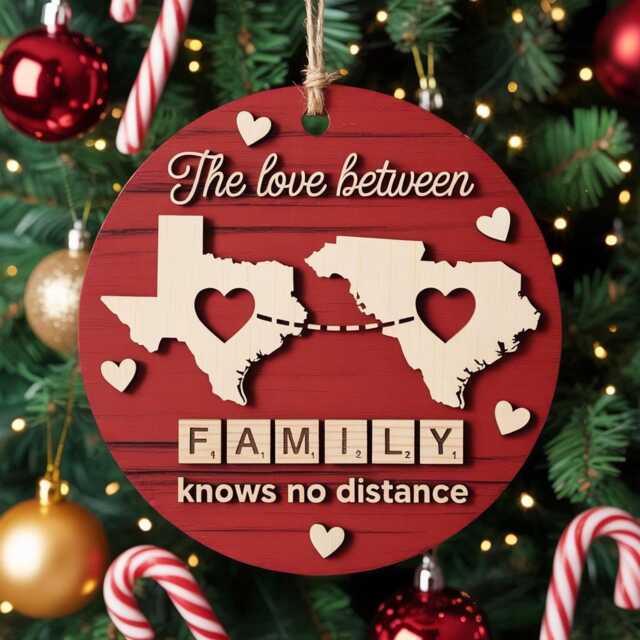 Custom The Love Between Family Knows No Distance Ornament Wooden Christmas , Personalized For Distant - image 1