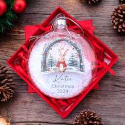Fully Personalised Woodland Snow Filled Flat Glass Ornament, Build Your Own Design, First Christmas, Keepsake - thumbnail 4