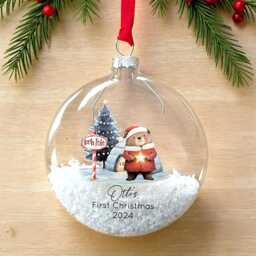 Fully Personalised Woodland Snow Filled Flat Glass Ornament, Build Your Own Design, First Christmas, Keepsake - thumbnail 2