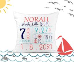Bright Nautical Baby Pillow-Birth Announcement-Nursery Decor-Baby Pillow-Nautical-Keepsake Pillow-Personalized Pillow-New Baby-Birth Stats