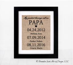 Personalized Papa Gift, Christmas Gift For Grandfather, My Greatest Blessings Call Me Papa, Burlap Print, Grandchildren Name Wall Art - thumbnail 1